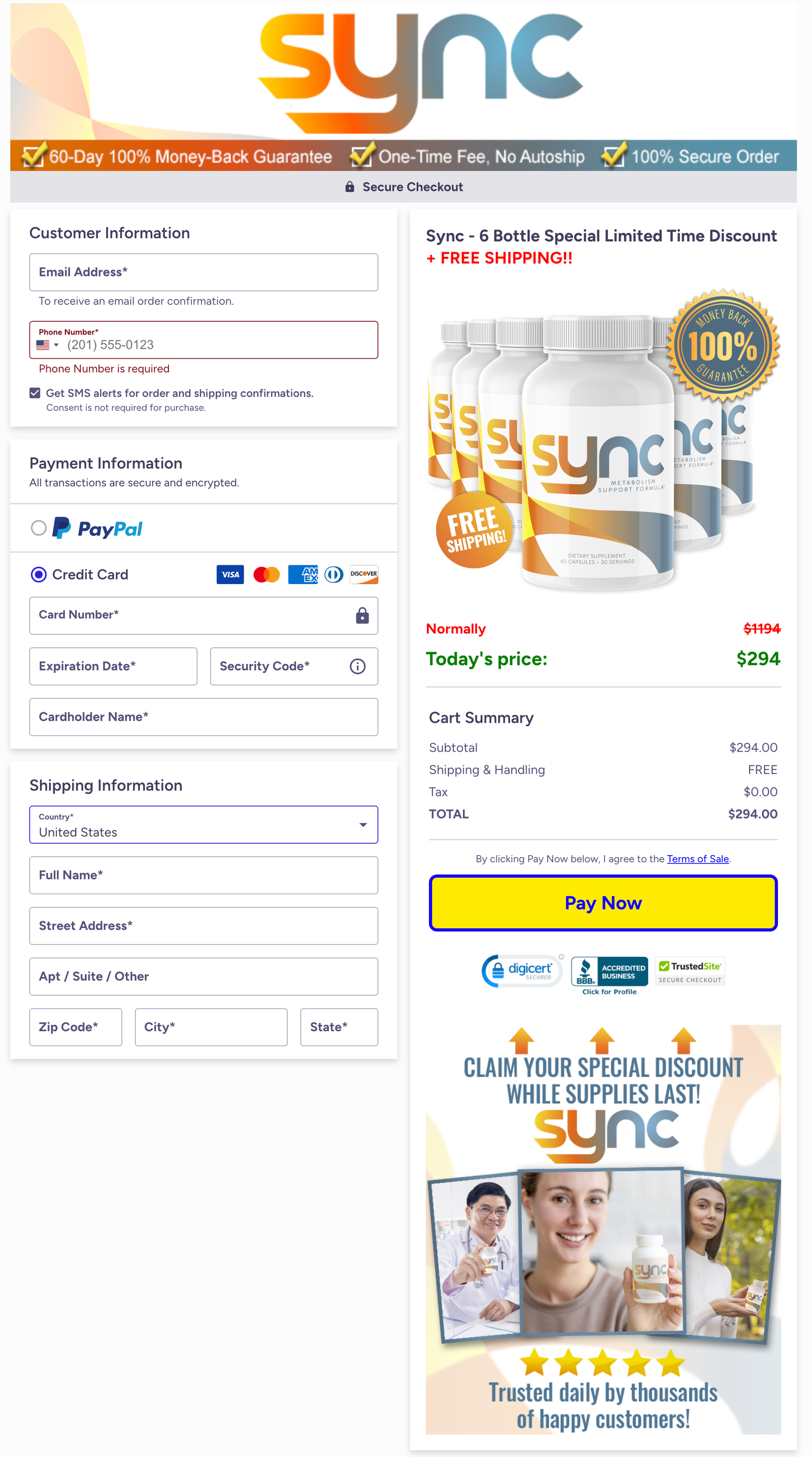 Sync Official Website Secure Order Page